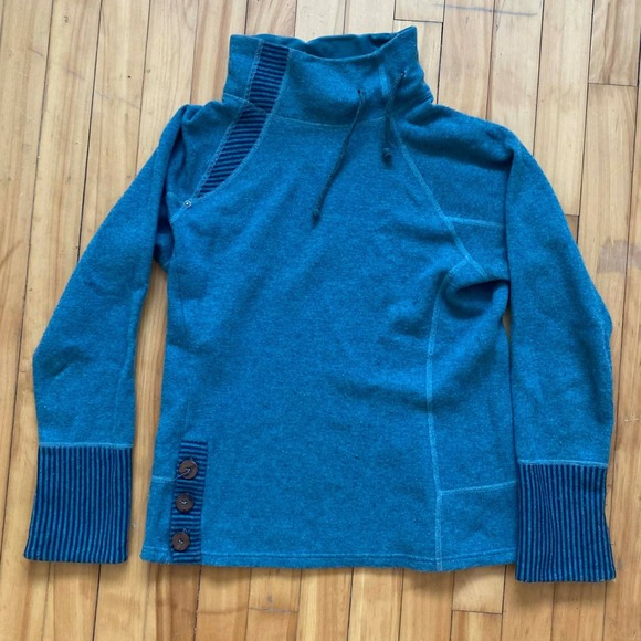 Prana Tops - Prana Striped Funnel Neck Wool Lucia Pullover Sweater Women Medium Teal Blue